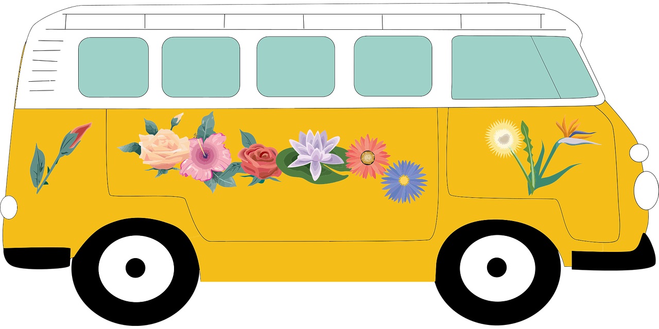 minibus s květy